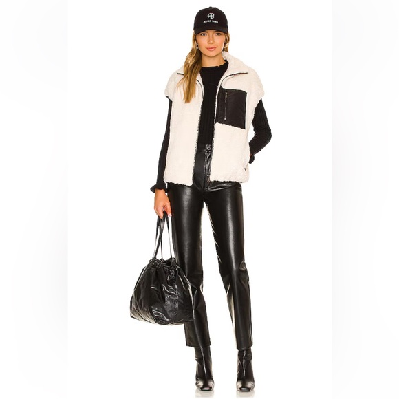 Adrienne Landau Faux Lamb Vest in Black & Off White NWT Size Small